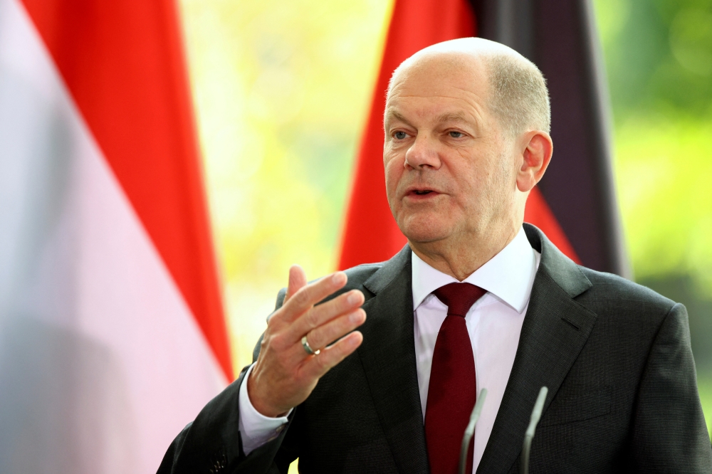 German Chancellor Olaf Scholz during a news conference at the Chancellery in Berlin, Germany, on October 4, 2022. (REUTERS/Lisi Niesner)
