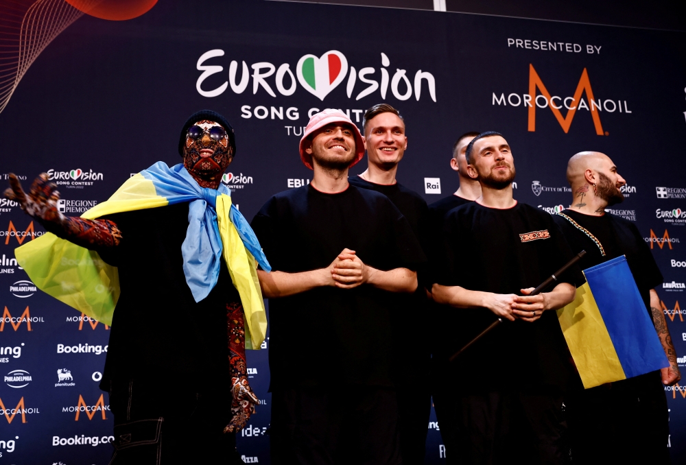File Photo: Kalush Orchestra from Ukraine pose for photographers after winning the 2022 Eurovision Song Contest, in Turin, Italy, May 15, 2022. (REUTERS/Yara Nardi)