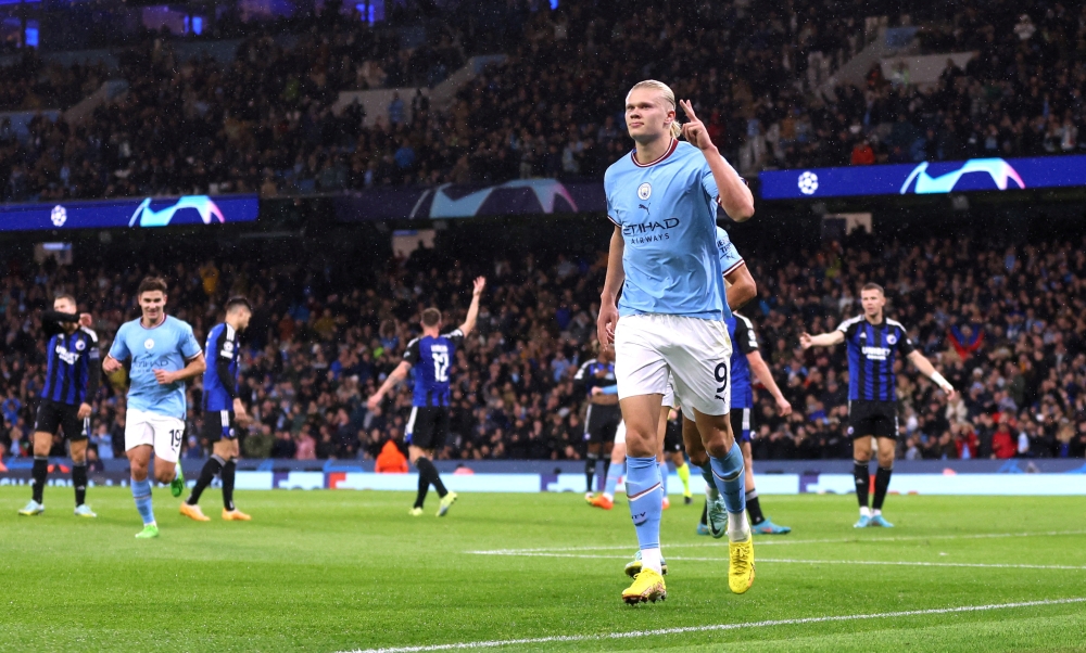 Manchester City's Erling Braut Haaland celebrates scoring their second goal Action Images via Reuters/Lee Smith/File Photo
