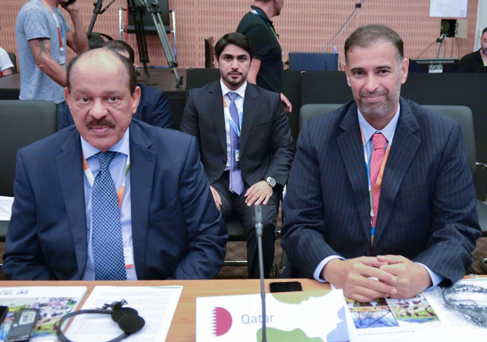 Minister of Environment and Climate Change H E Sheikh Dr. Faleh bin Nasser bin Ahmed bin Ali Al Thani (right) during the 9th ministerial conference on Education for Circular Economy in Nicosia.