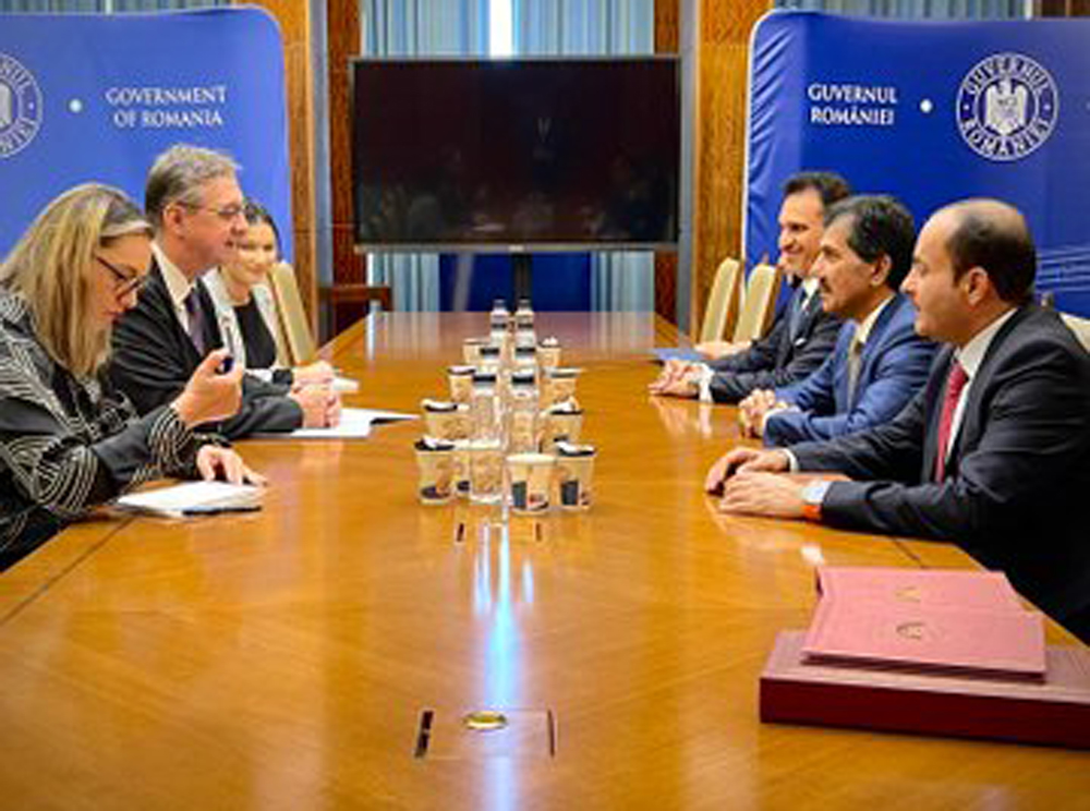 MoFA Secretary-General H E Dr. Ahmed bin Hassan Al Hammadi during a meeting with State Counsellor for Foreign Policy, Security and Strategic Affairs of the Prime Minister of Romania H E Julian Chifu in Bucharest.