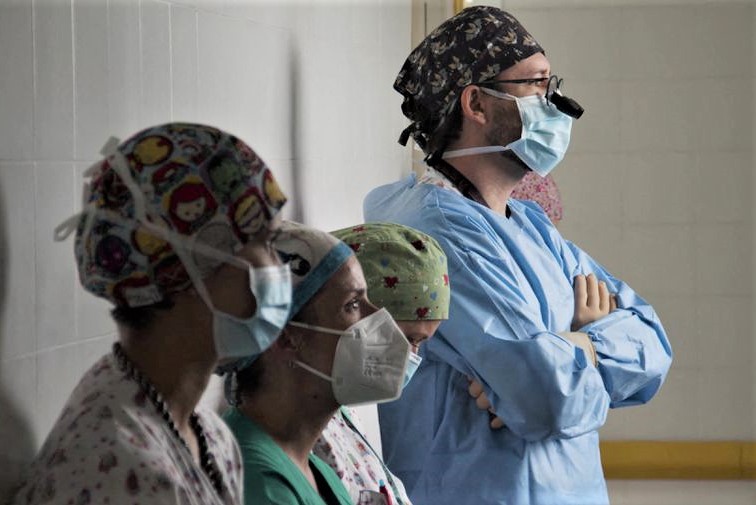 Doctors attend a surgery procedure to perform the first-ever multi-visceral intestinal transplant from a controlled pediatric donor in asystole to a 13-month baby girl, in Madrid, Spain, in this undated handout image obtained by Reuters on October 11, 2022. 