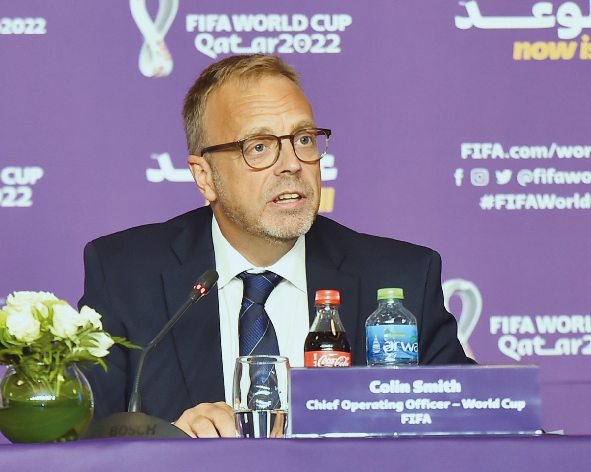 Chief Operating Officer FIFA World Cup Colin Smith speaks during a press conference in Doha, yesterday. PIC: Abdul Basit