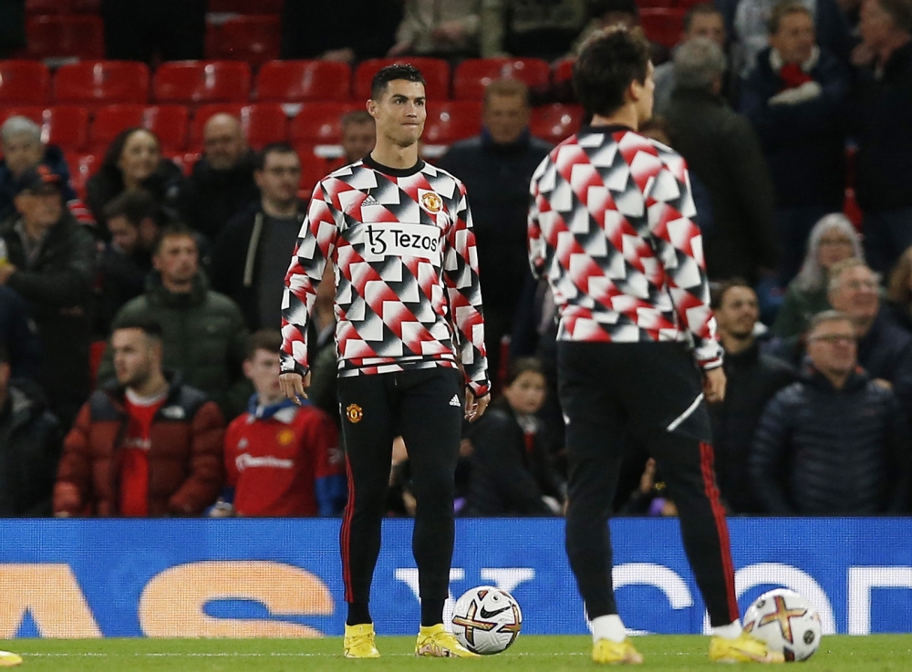 Manchester United's Cristiano Ronaldo during the warm up before the Manchester United-Tottenham Hotspur match, Old Trafford, Manchester, Britain, October 19, 2022. (REUTERS/Craig Brough)