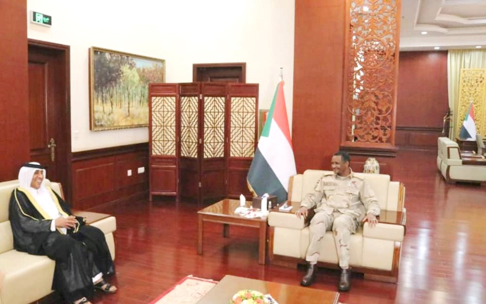 Vice-President of the Transitional Sovereignty Council in Sudan H E Lieutenant-General Mohamed Hamdan Dagalo meeting Ambassador of Qatar to Sudan H E Abdulrahman bin Ali Al Kubaisi.