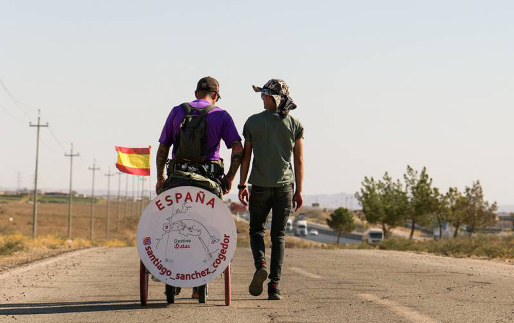 Santiago Sánchez Cogedor started his epic walk from Madrid to Doha in January.

