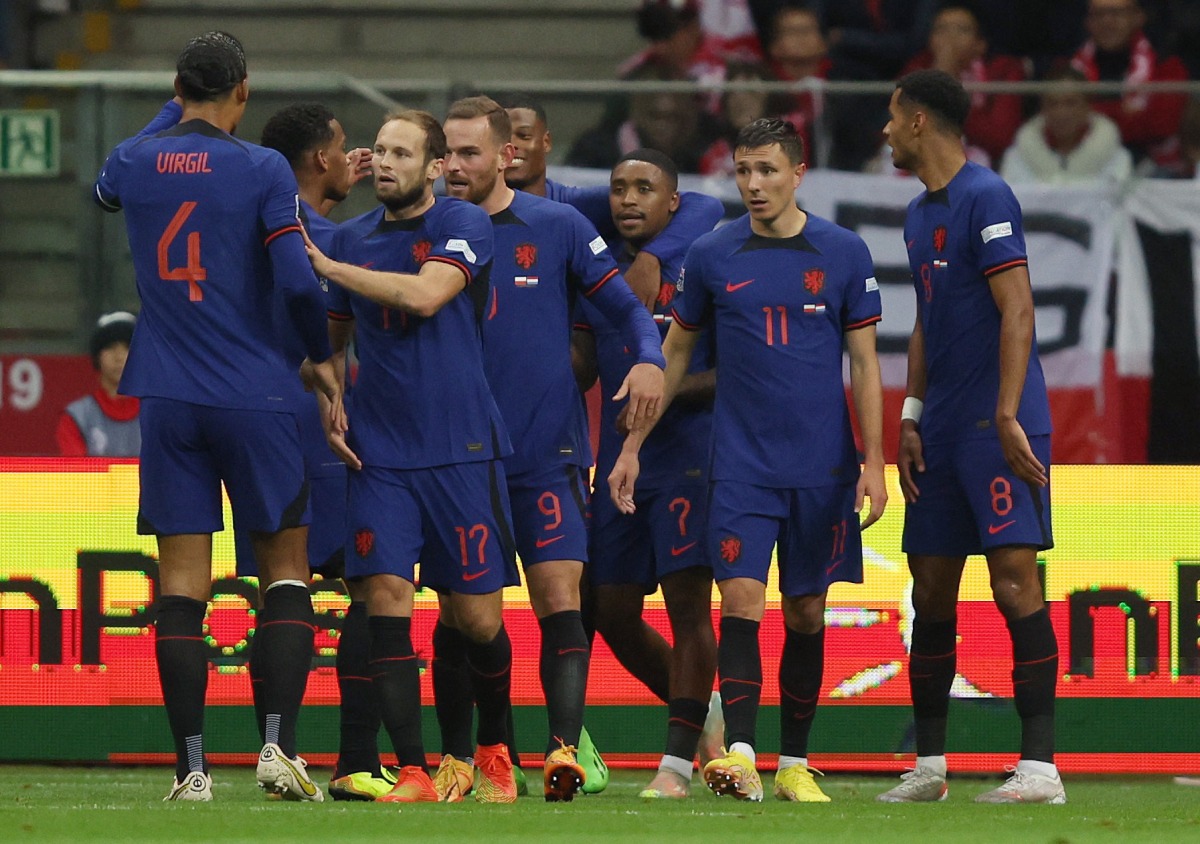 Netherlands' Steven Bergwijn celebrates scoring their second goal with teammates during the UEFA Nations League Group D match against Poland at PGE Narodowy, Warsaw, Poland, on September 22, 2022. File Photo / Reuters