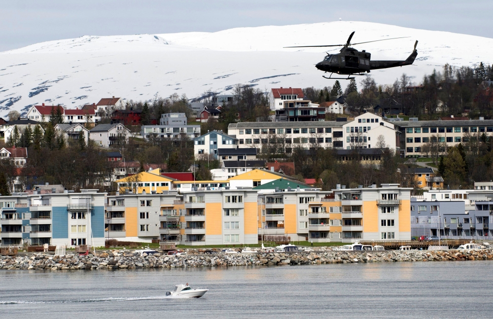  A helicopter patrols off Tromsoe, Norway, June 2, 2012.  File Photo / Reuters
