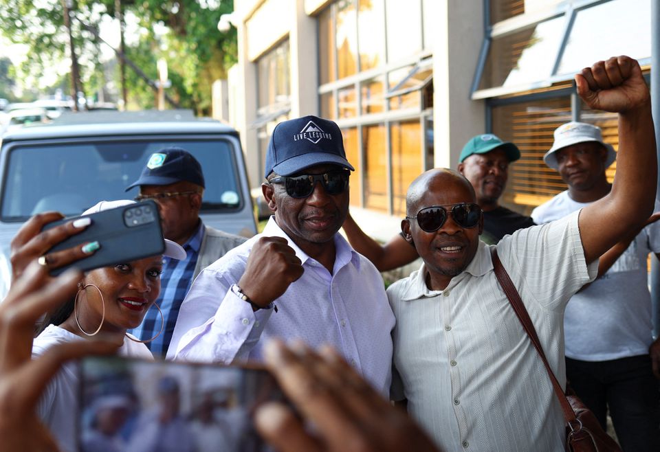 Sam Matekane, leader of Lesotho's Revolution For Prosperity, addresses his supporters following the Lesotho's parliamentary election in the capital Maseru, Lesotho, October 8, 2022. (REUTERS/Siphiwe Sibeko)