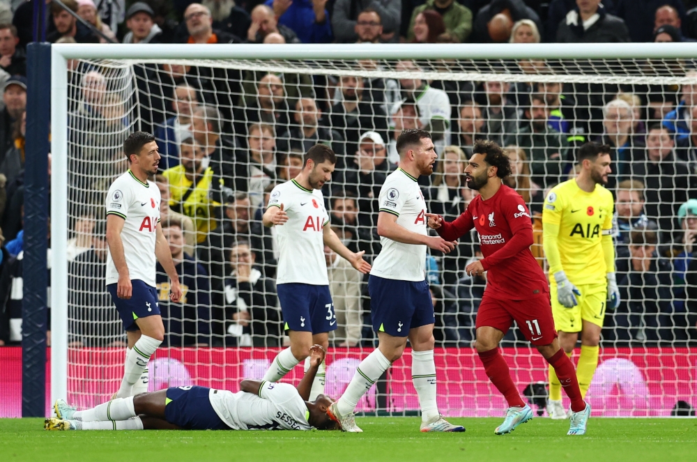 Liverpool's Mohamed Salah celebrates scoring their first goal against Tottenham Hotspur at the Tottenham Hotspur Stadium, London, Britain, on November 6, 2022. REUTERS/David Klein 