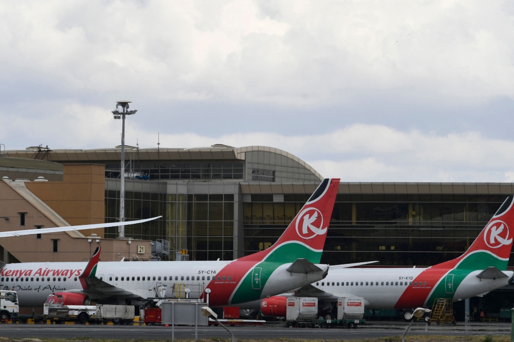 This file photo taken on November 05, 2022, shows Kenya Airways planes at the parking bay amid a strike by pilots organised by Kenya Airline Pilots Association (KALPA), at the Jomo Kenyatta International airport in Nairobi. (AFP/Simon Maina)
