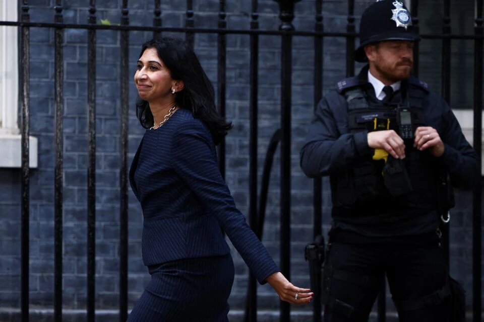 British Interior Minister Suella Braverman walks outside Number 10 Downing Street, in London, Britain, on October 25, 2022. File Photo / Reuters