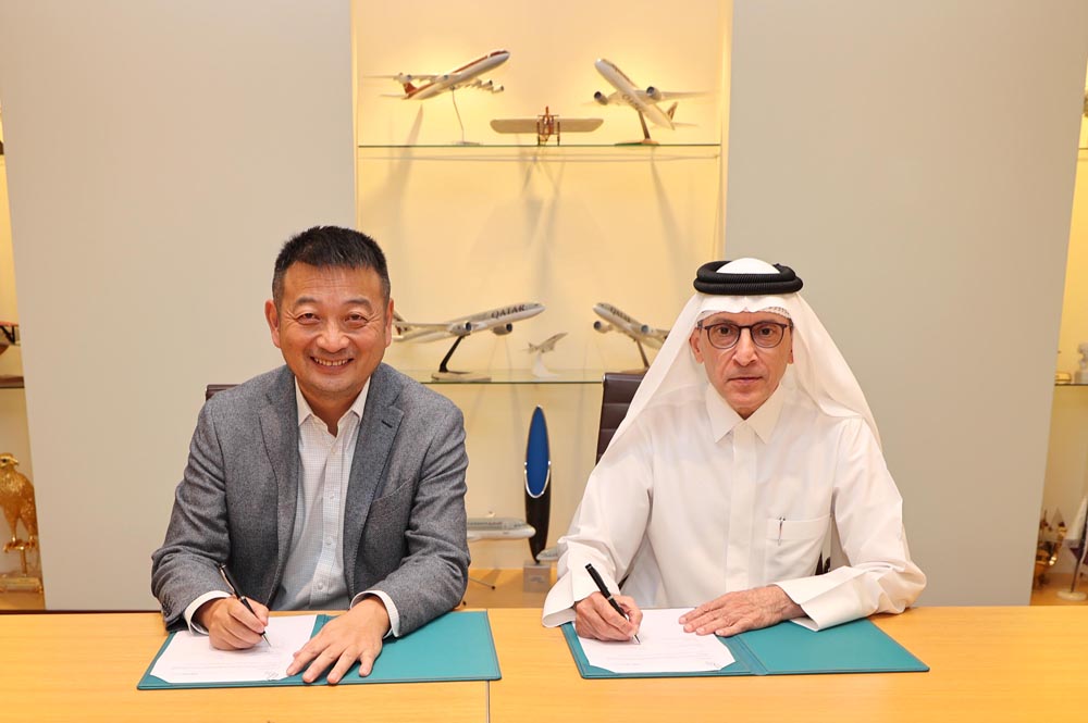 Qatar Tourism Chairman and Qatar Airways Group Chief Executive Akbar Al Baker (right) and Trip.com Group Chairman and Co-Founder James Liang during the signing of the agreement.