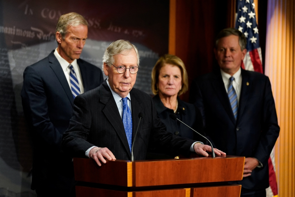US Senate Minority Leader Mitch McConnell (R-KY) speaks during a news conference following Senate Republican leadership elections that included his re-election as minority leader at the US Capitol in Washington, US, on November 16, 2022. REUTERS/Elizabeth Frantz