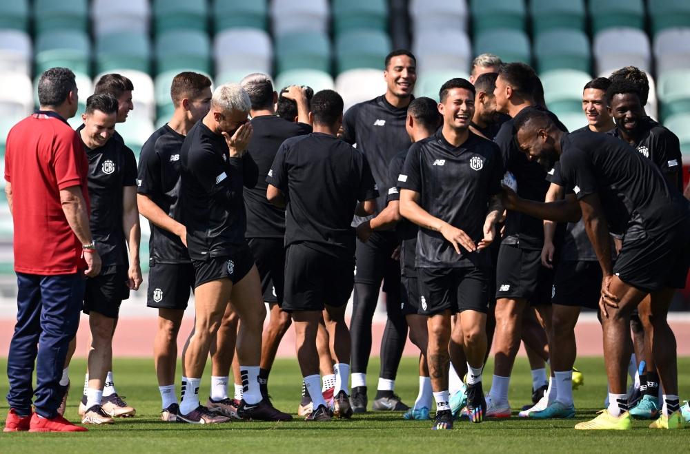 Costa Rica's players take part in a training session at the Al Ahli SC Stadium in Doha on November 22, 2022. (Photo by Raul Arboleda / AFP)