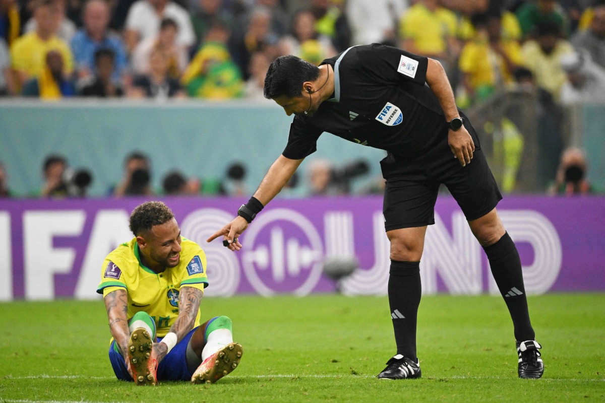 Brazil’s Neymar with referee Alireza Faghani during the Qatar 2022 Group G match on Thursday.