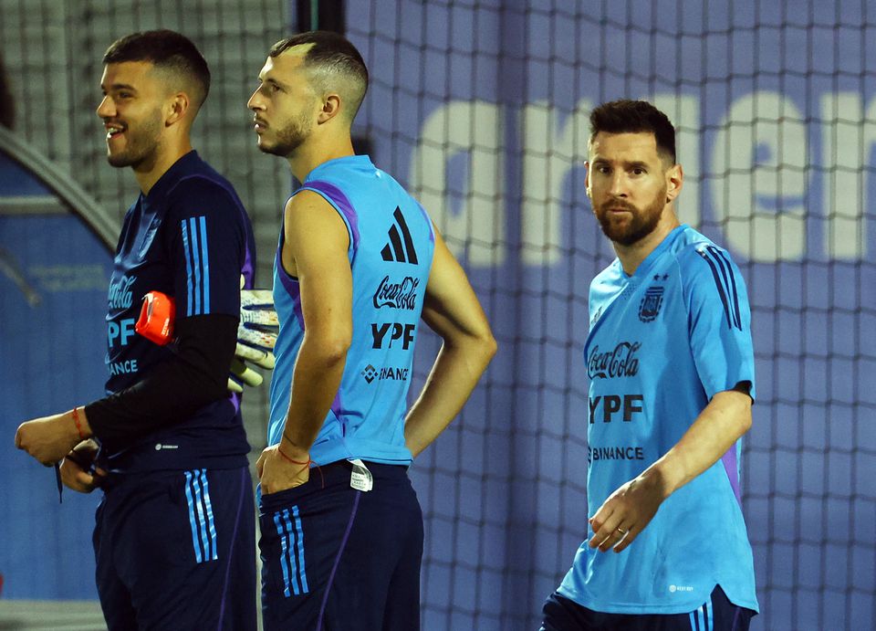 Argentina's Lionel Messi during a FIFA World Cup Qatar 2022 training at the  Argentina Training in Qatar University Training Site 3, Doha, Qatar, on December 6, 2022  REUTERS/Molly Darlington