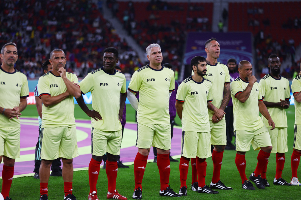FIFA legends on the sidelines of friendly match against Workers at Al Thumama Stadium on Monday. 
