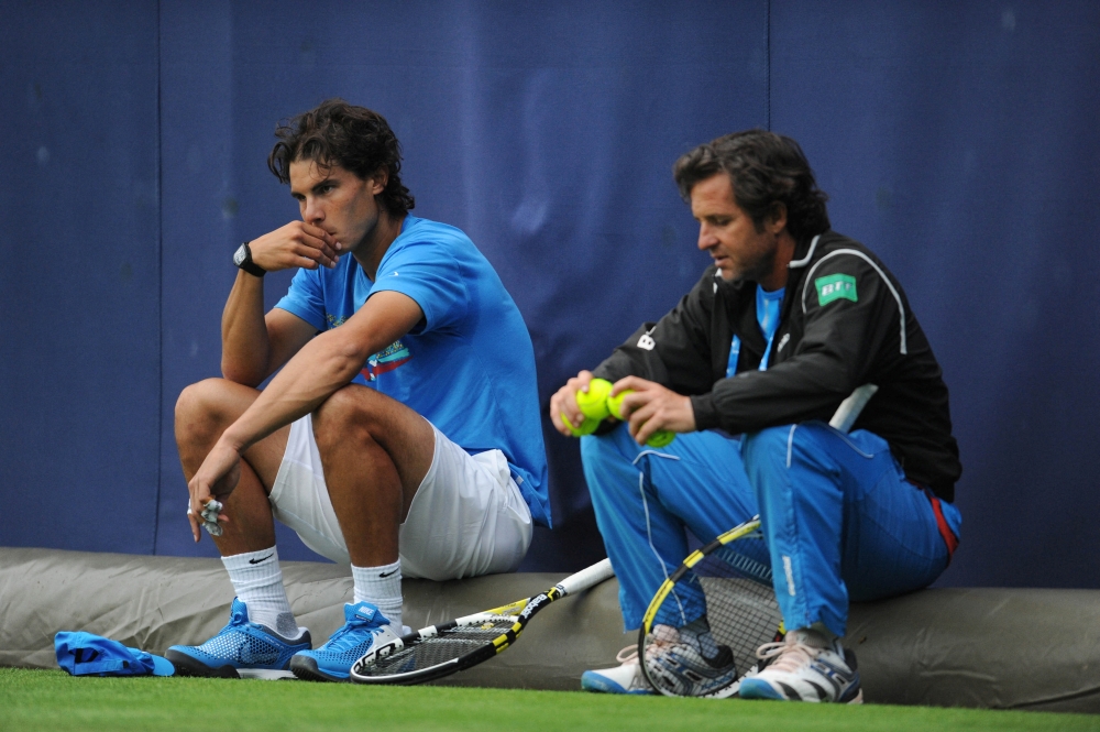 Spain's Rafael Nadal (L) and coach Francis Roig during a practice session Mandatory Credit: Action Images / Tony O'Brien Livepic/File Photo