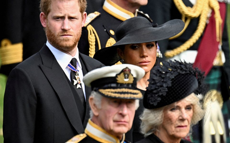 Britain's Meghan, Duchess of Sussex, cries as she, Prince Harry, Duke of Sussex, Queen Camilla and King Charles attend the state funeral and burial of Britain's Queen Elizabeth, in London, Britain, September 19, 2022. File Photo / Reuters