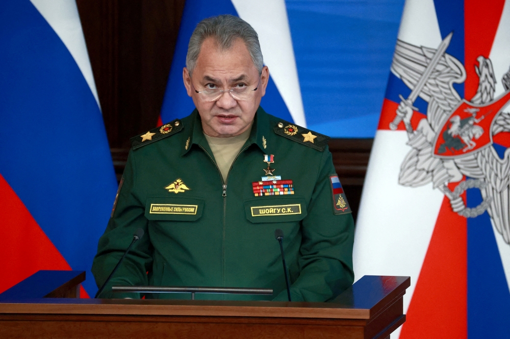 File photo: Russian Defence Minister Sergei Shoigu delivers a speech during an annual meeting of the Defence Ministry Board in Moscow, Russia, December 21, 2022. Sputnik/Sergei Fadeichev/Pool via Reuters