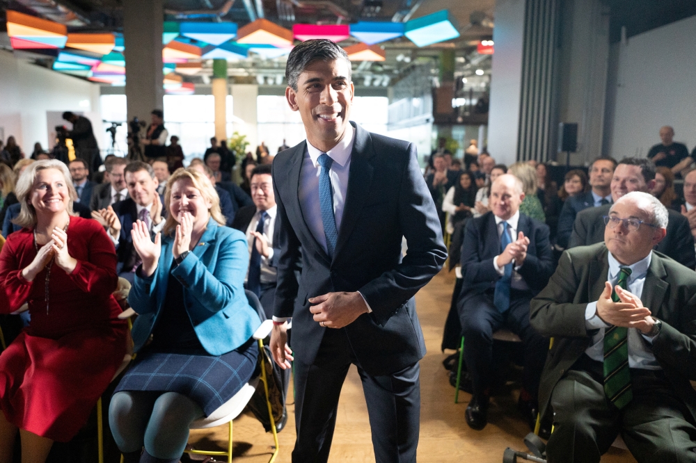 British Prime Minister Rishi Sunak arrives to deliver his first major domestic speech of 2023 at Plexal, Queen Elizabeth Olympic Park, in east London, Britain, on January 4, 2023. Stefan Rousseau/Pool via REUTERS