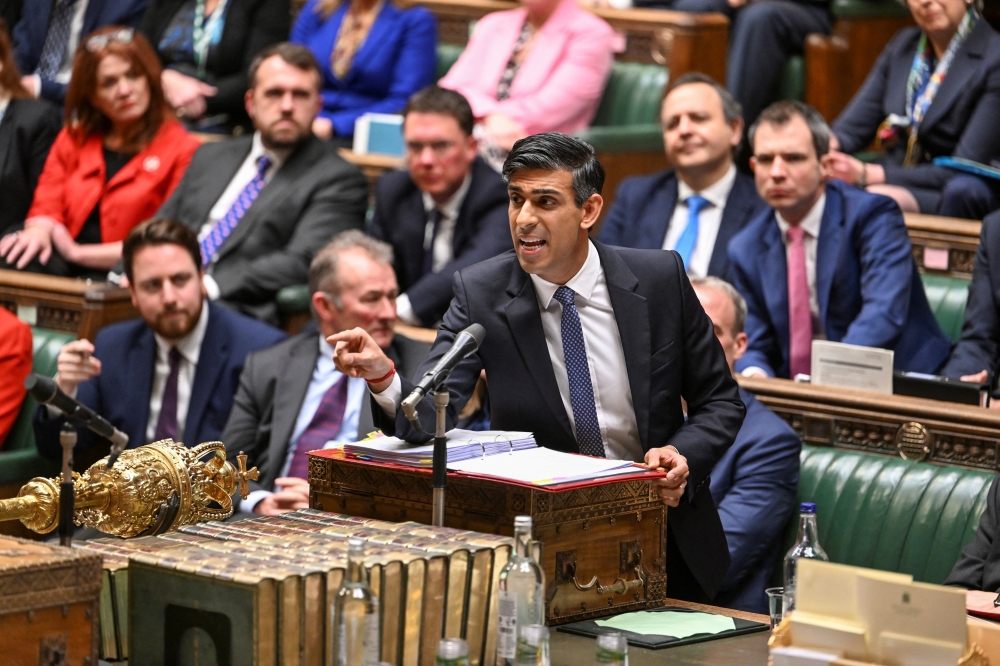 British Prime Minister Rishi Sunak speaks at the House of Commons in London, Britain, on January 11, 2023. UK Parliament/Jessica Taylor/Handout via REUTERS