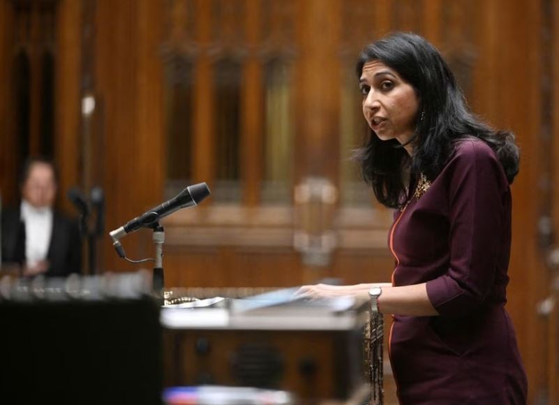 British Home Secretary Suella Braverman speaks during the Ministerial Statement on Migration and Economic Development Partnership at the House of Commons in London, Britain, December 19, 2022. (UK Parliament/Jessica Taylor/Handout via REUTERS)