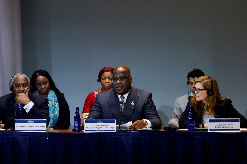 Democratic Republic of the Congo President Felix Tshisekedi speaks at Conservation, Climate Adaptation, and a Just Energy Transition forum, during the US-Africa Leaders Summit 2022, in Washington, US, December 13, 2022. (REUTERS/Evelyn Hockstein)