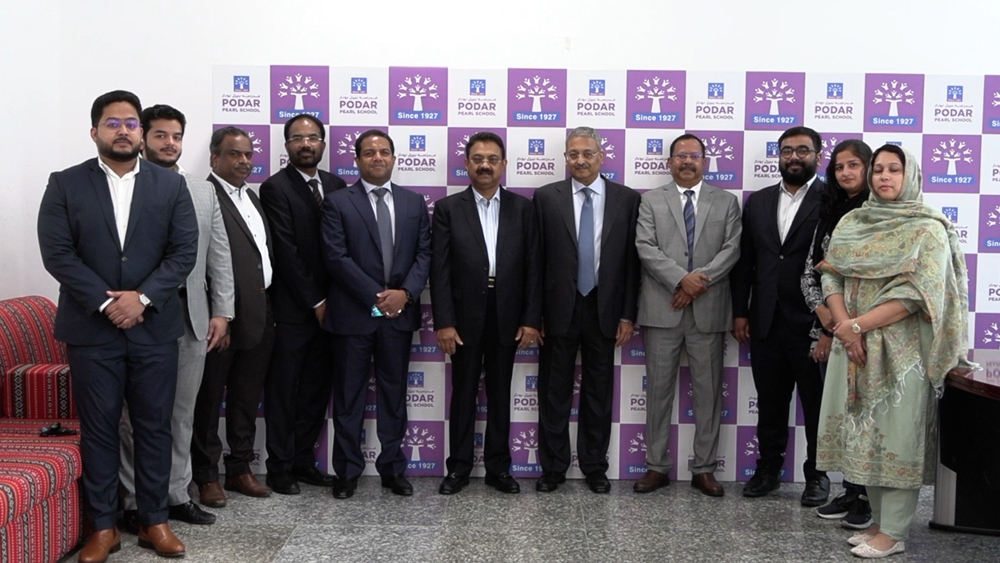 Chairman, Podar Education Network in India, Dr. Pavan Podar and Dr. Mohamed Althaf, one of the directors with other officials during the inauguration ceremony of Robotics Lab of Podar Pearl School.