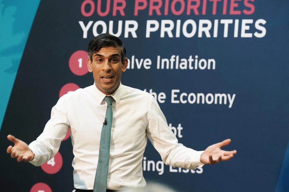 British Prime Minister Rishi Sunak speaks during a Q&A session at The Platform in Morecambe following a community visit to the Eden Project North in Morecambe, Britain, on January 19, 2023. Owen Humphreys/Pool via REUTERS