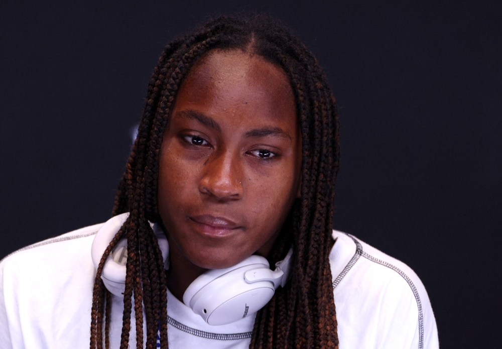 Coco Gauff of the U.S. during press conference after losing her fourth round match against Latvia's Jelena Ostapenko Reuters/Loren Elliott