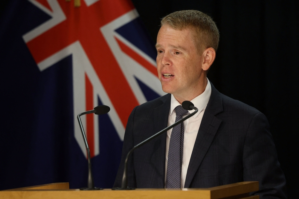 New Zealand's new Prime Minister Chris Hipkins speaks at his first press conference at Parliament in Wellington on January 22, 2023. (Photo by Marty Melville / AFP)