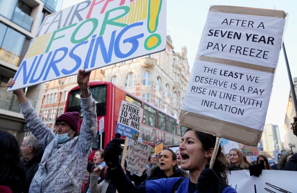 NHS nurses march during a strike, amid a dispute with the government over pay, in London, Britain on December 20, 2022. File Photo / Reuters