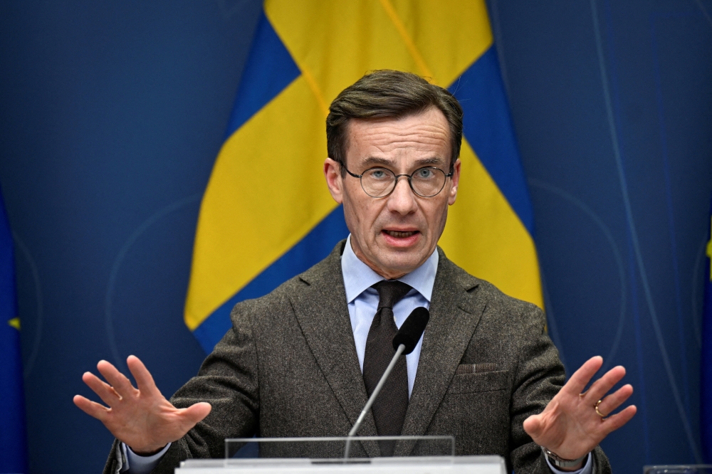 Sweden's Prime Minister Ulf Kristersson attends a news conference on Sweden's NATO bid in Stockholm, Sweden, January 24, 2023. (Pontus Lundahl /TT News Agency via REUTERS)