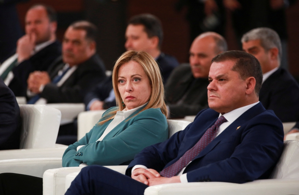 Italian Prime Minister Giorgia Meloni and the head of Libya's Government of National Unity, Abdulhamid al-Dbeibah attend a joint news conference in Tripoli, Libya on January 28, 2023. REUTERS/Hazem Ahmed