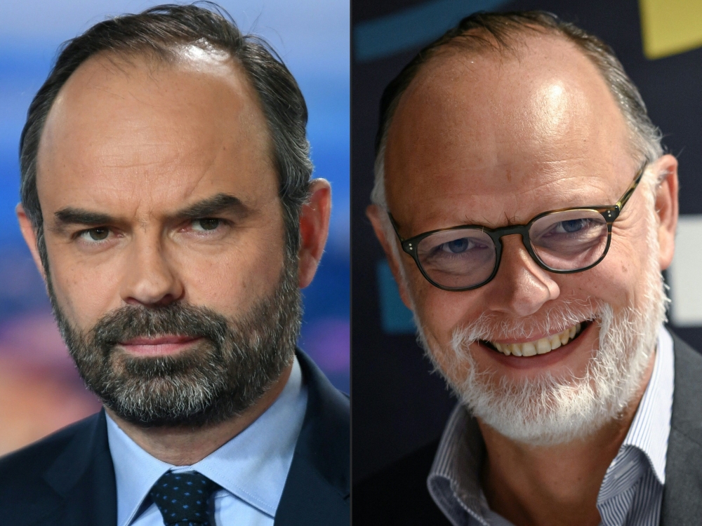 This combination of file pictures created on February 3, 2023 shows then French Prime Minister Edouard Philippe (left) posing at the French TV channel TF1 studios in Boulogne-Billancourt, on January 7, 2019 and former French prime minister Edouard Philippe (right) posing while visiting the 'Village de Saint-Malo' in Saint-Malo, western France on November 3, 2022. (Eric Feferberg and Loic Venance / AFP)