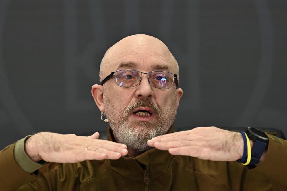 Ukrainian Defence Minister Oleksii Reznikov holds a news conference, amid Russia’s attack on Ukraine, in Kiev, Ukraine on February 5, 2023. REUTERS/Viacheslav Ratynskyi