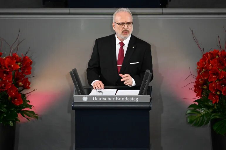 Latvia President Egils Levits.  [Tobias Schwarz/AFP]