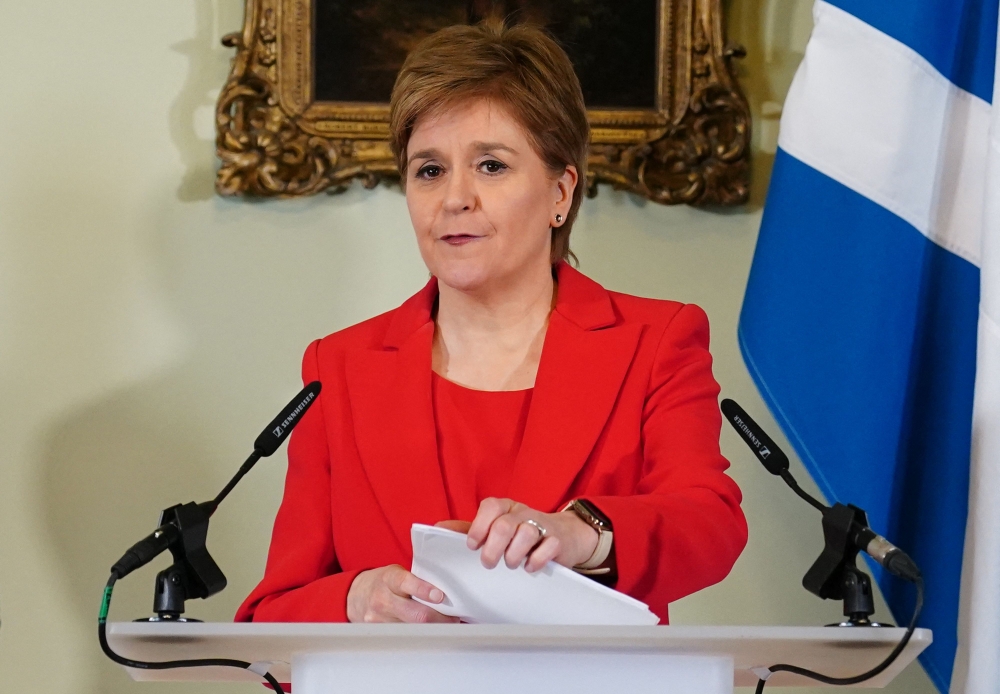 Scotland's First Minister, and leader of the Scottish National Party (SNP), Nicola Sturgeon, speaks during a press conference at Bute House in Edinburgh where she announced she will stand down as First Minister, in Edinburgh on February 15, 2023. 