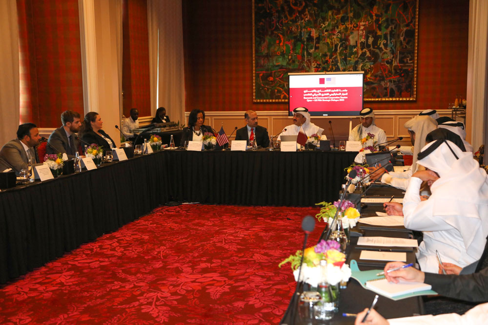 Undersecretary of the Ministry of Commerce and Industry H E Sultan bin Rashid Al Khater, US-Qatar Business Council and Ministry officials at the session.