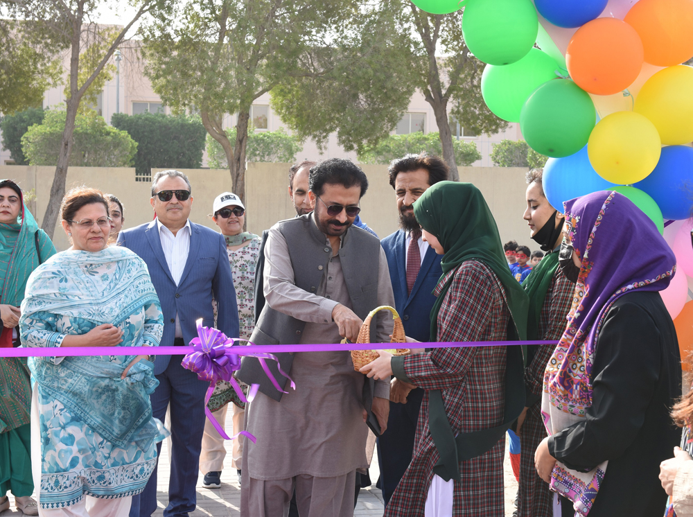 Ambassador of Pakistan to Qatar H E Muhemmed Aejaz and Principal of PISQ Nargis Raza Otho during the opening of Annual Sports Meet.