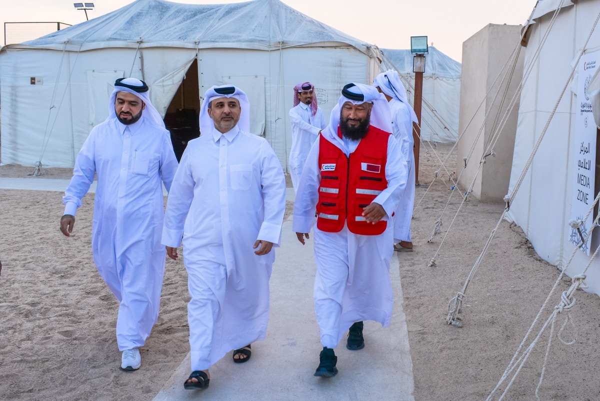 Minister of Municipality H E Dr. Abdullah bin Abdulaziz bin Turki Al Subaie during a visit to the 9th Disaster Management Camp, organised by the QRCS.