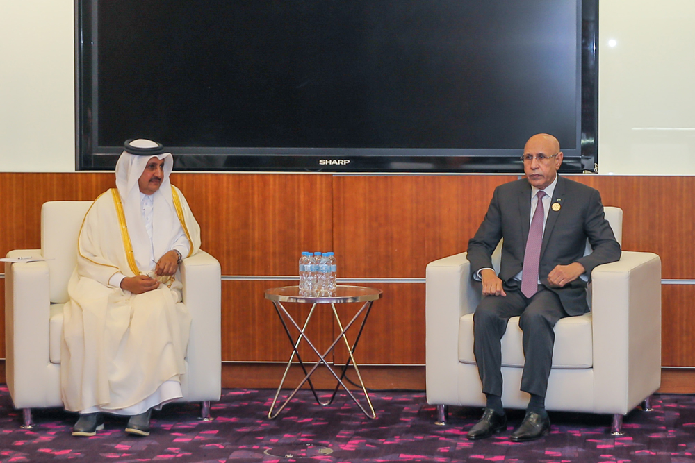 QC Chairman Sheikh Khalifa bin Jassim bin Mohammed Al Thani with  President of the Islamic Republic of Mauritania 
H E Mohamed Ould Cheikh Mohamed El Ghazouani at the QNCC. 