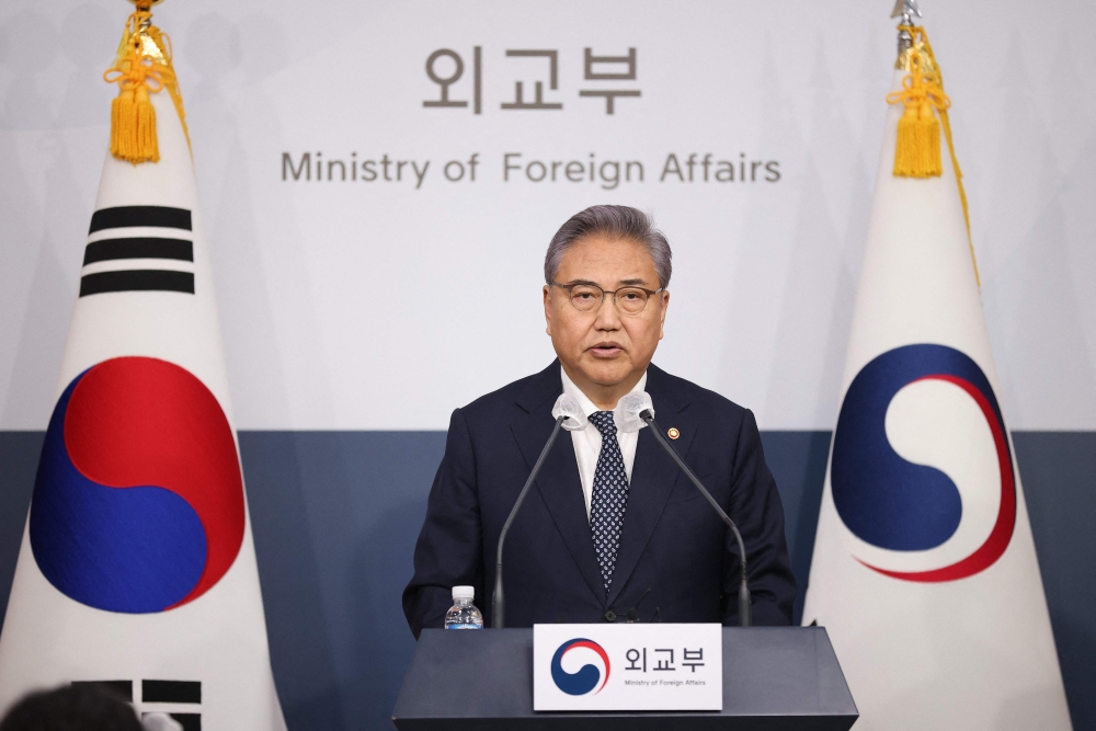 South Korean Foreign Minister Park Jin speaks during a briefing announcing a plan to resolve a dispute over compensating people forced to work under Japan's 1910-1945 occupation of Korea, at the Foreign Ministry in Seoul on March 6, 2023. (Photo by Kim Hong-Ji / POOL / AFP)