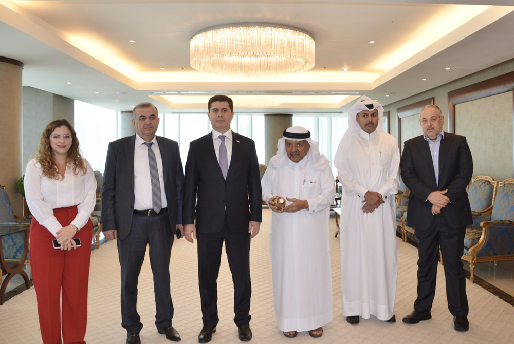 Qatari Businessmen Association and Minister of Economic Development and Trade of Tajikistan, H E Zavqi Zavqizoda pose for a photograph after the meeting.
