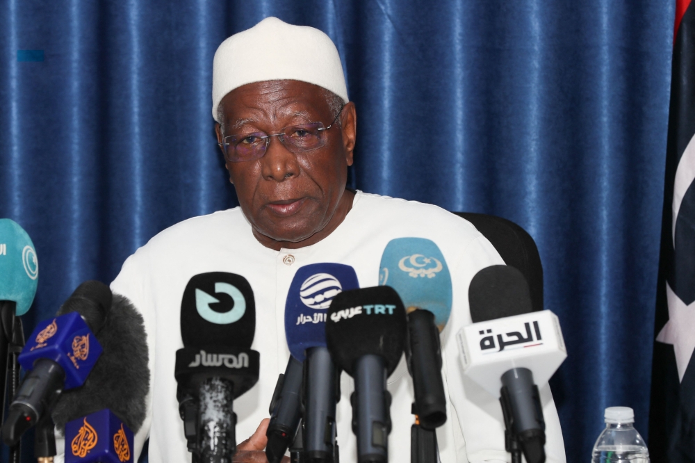 Abdoulaye Bathily, UN Special Representative for Libya and Head of the United Nations Support Mission in Libya (UNSMIL), gives a press conference in Tripoli on March 11, 2023. (Photo by Mahmud TURKIA / AFP)