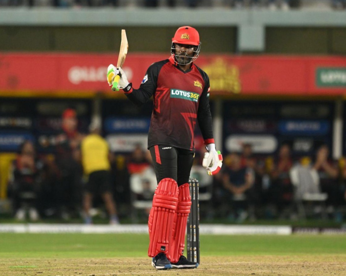 Chris Gayle celebrates his half century yesterday.