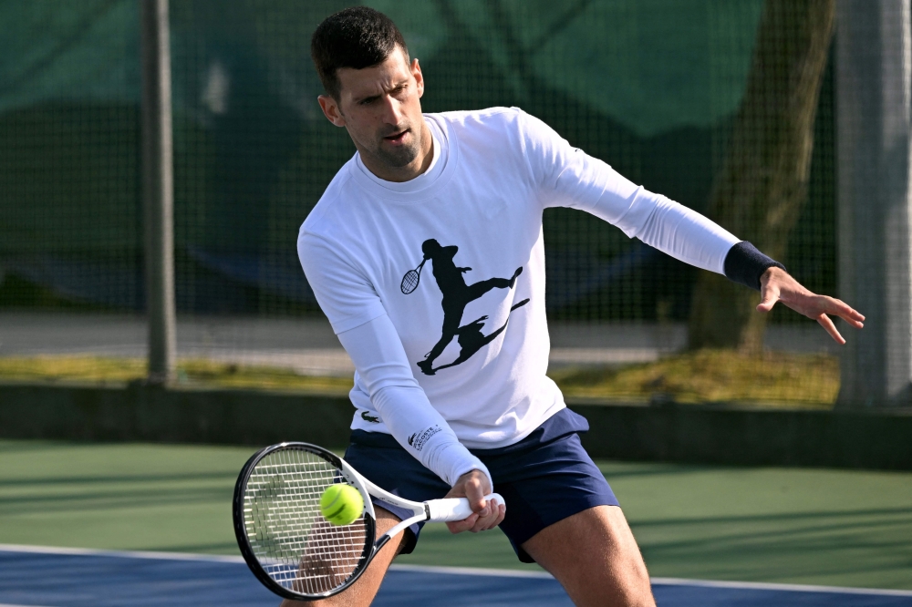 Serbian tennis player Novak Djokovic attends a training session in Belgrade on February 22, 2023.  File photo / AFP

