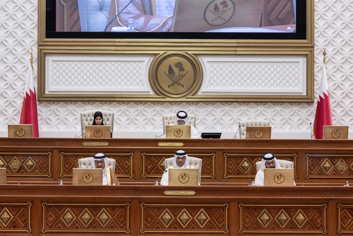 Speaker of the Shura Council H E Hassan bin Abdullah Al Ghanim chairing a regular weekly meeting of the Shura Council yesterday.
